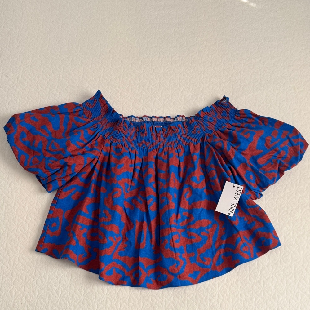 Nine West Vibrant Blue and Red Cropped Blouse